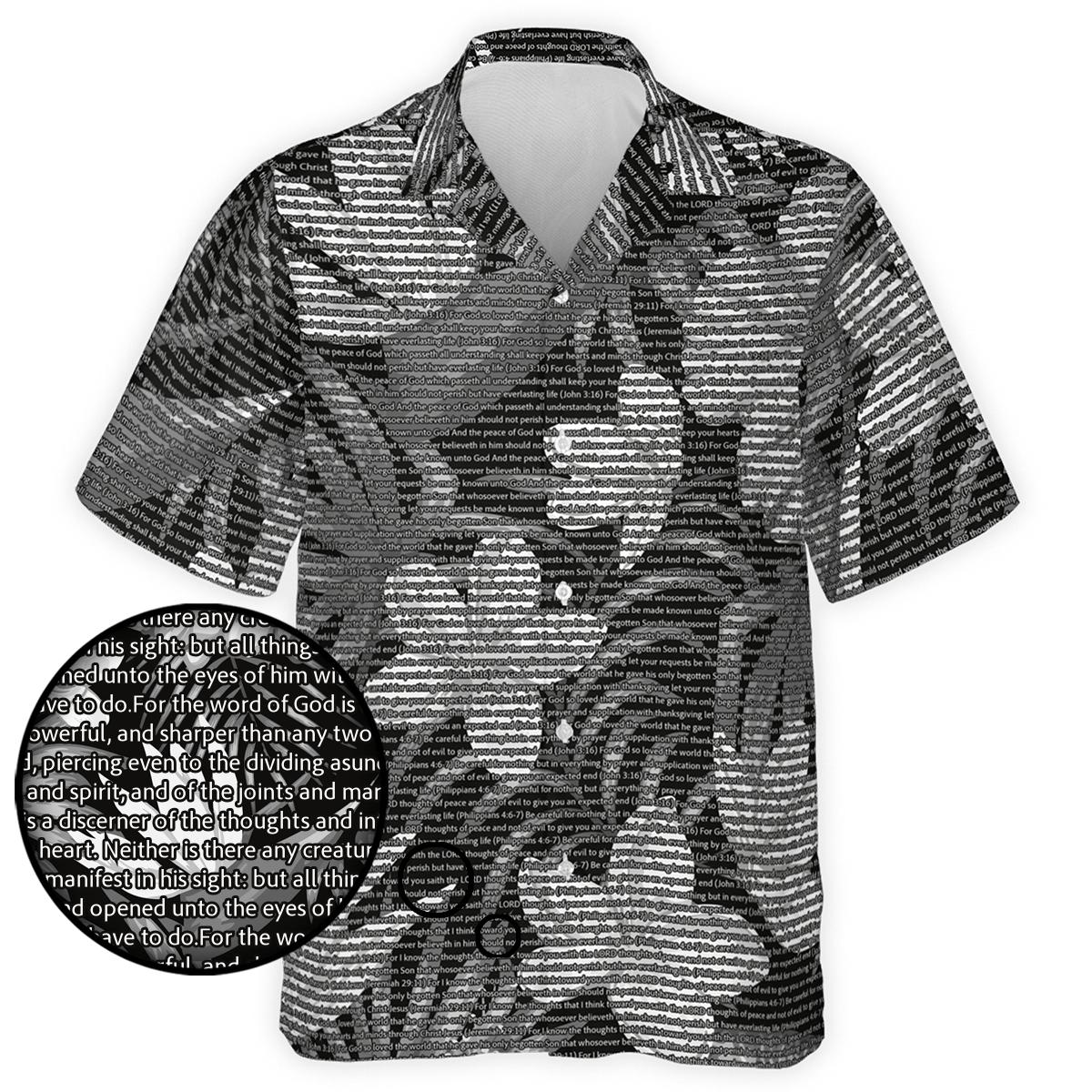 Hebrews 4:12-13 Men's Cotton Tropical Floral Scenic Hawaiian Shirt