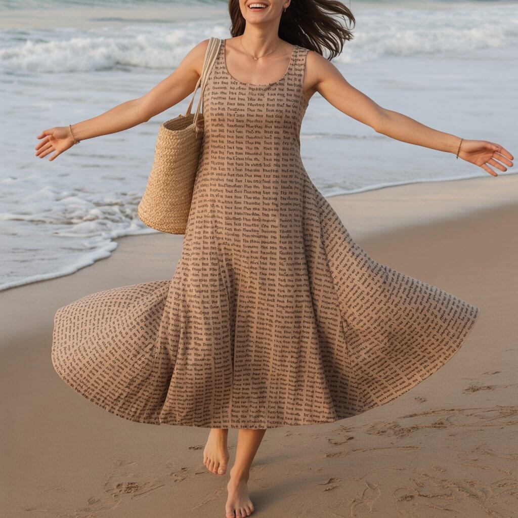 Personalized Women's Linen-Textured Cotton Sleeveless Dress