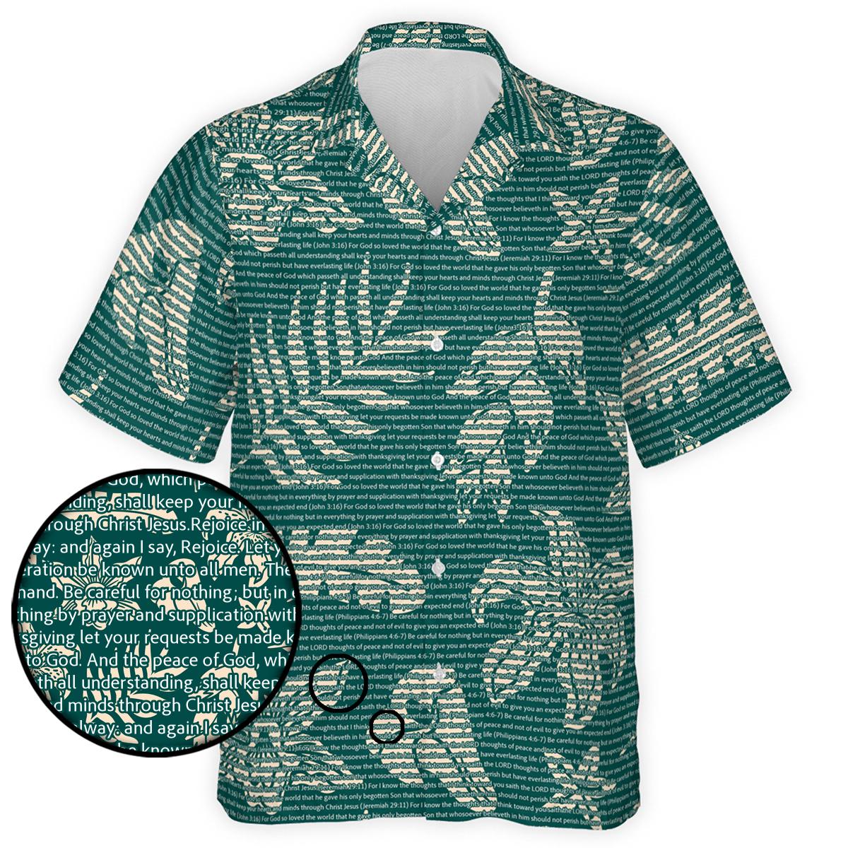 Philippians 4:4-7 Men's Cotton Tropical Floral Scenic Hawaiian Shirt