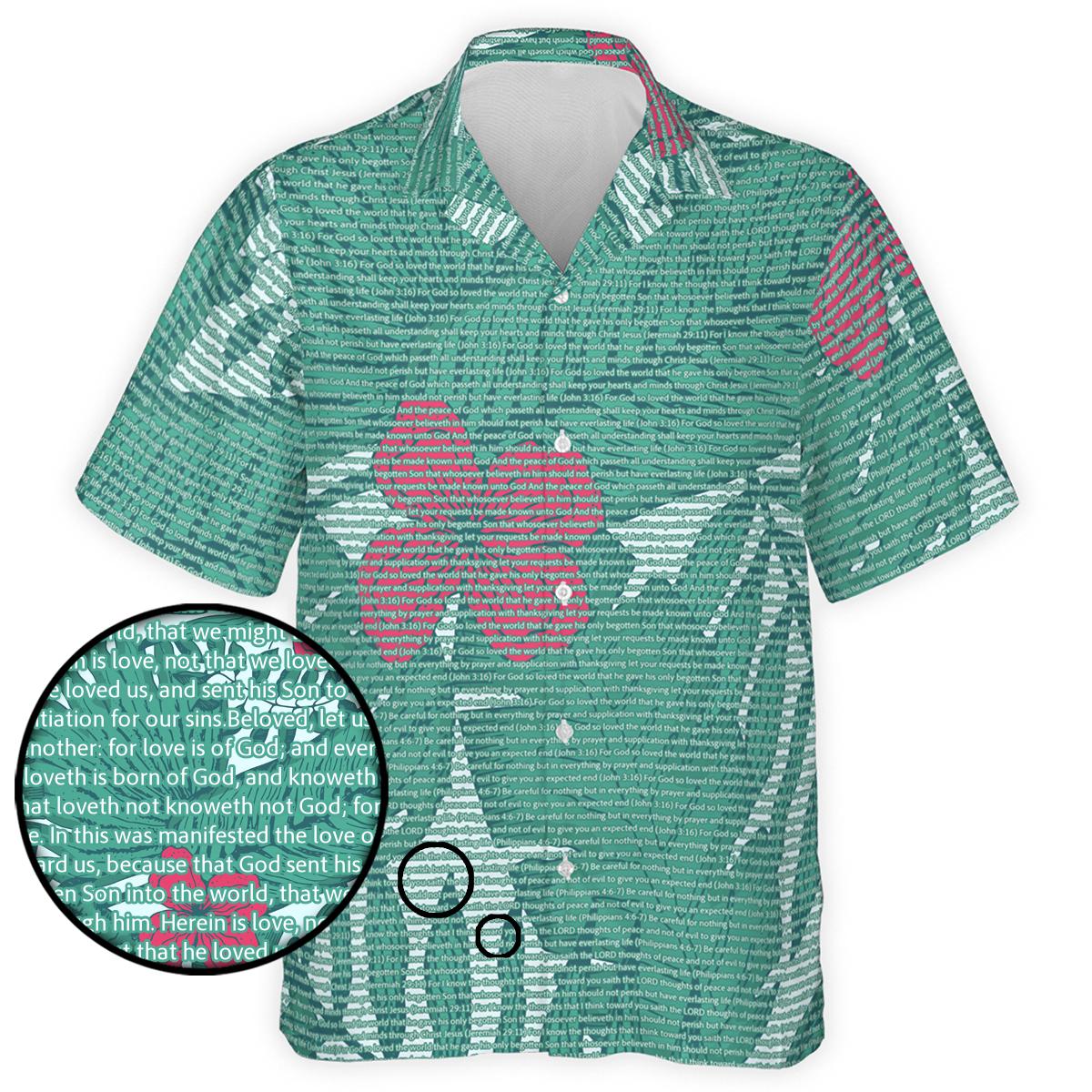 1 John 4:7-10 Men's Cotton Tropical Floral Scenic Hawaiian Shirt