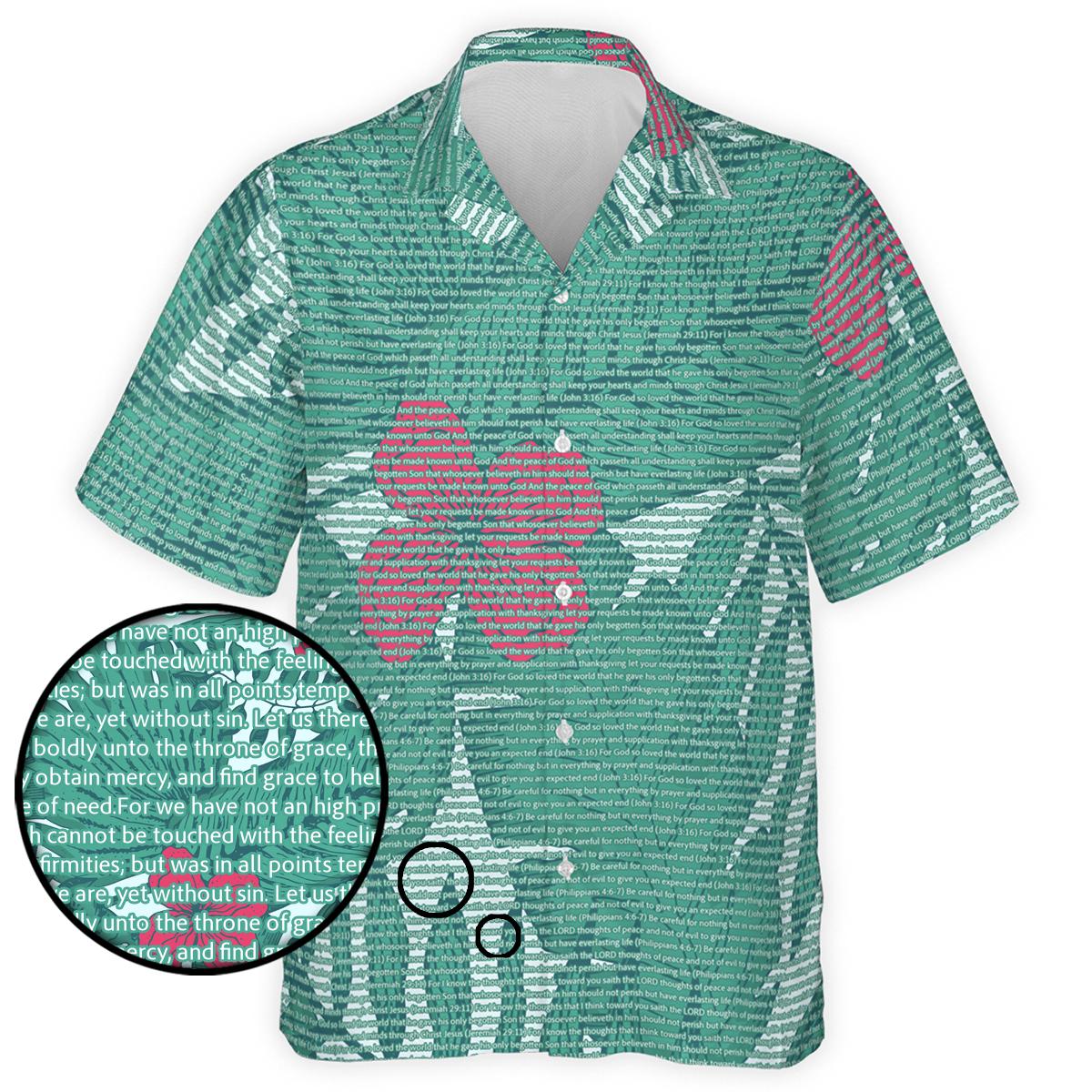 Hebrews 4:15-16 Men's Cotton Tropical Floral Scenic Hawaiian Shirt