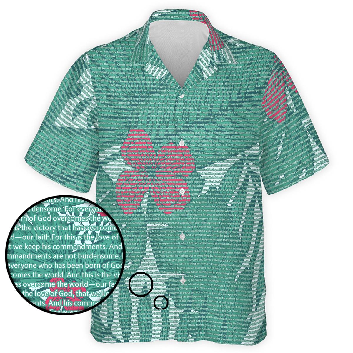 1 John 5:3-4 Men's Cotton Tropical Floral Scenic Hawaiian Shirt