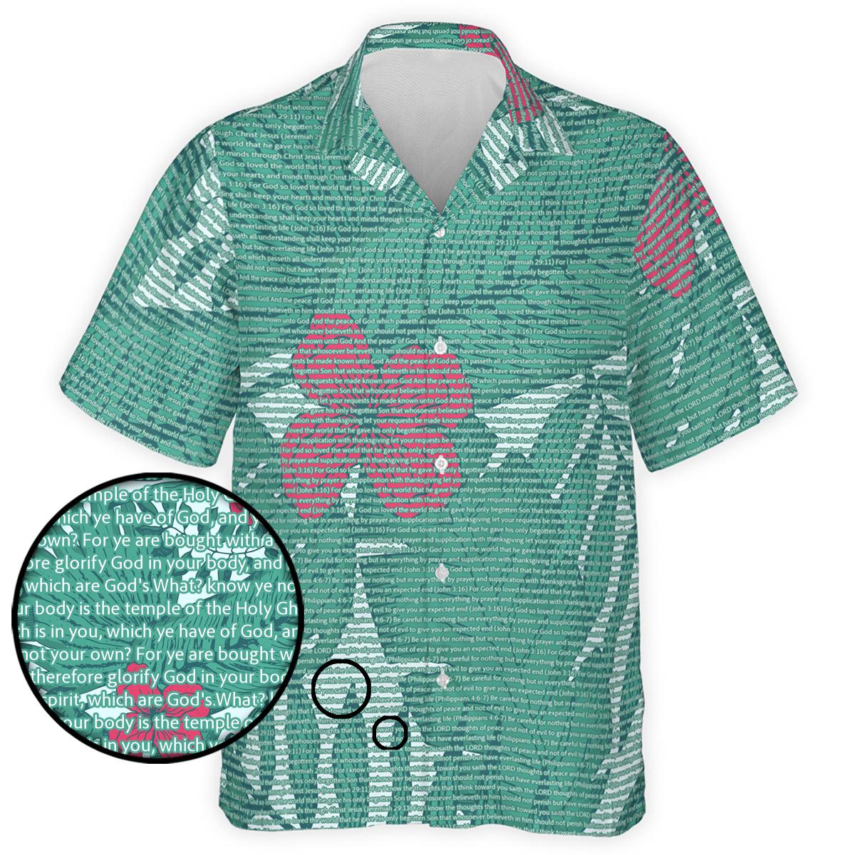 1 Corinthians 6:19-20 Men's Cotton Tropical Floral Scenic Hawaiian Shirt