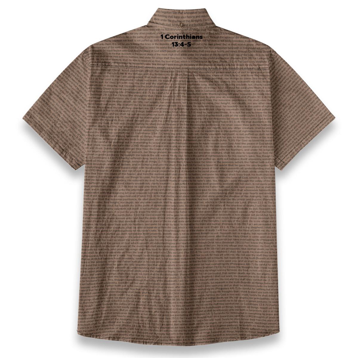 1 Corinthians 13:4-5 Men's Linen Textured Cotton Short Sleeve Shirt