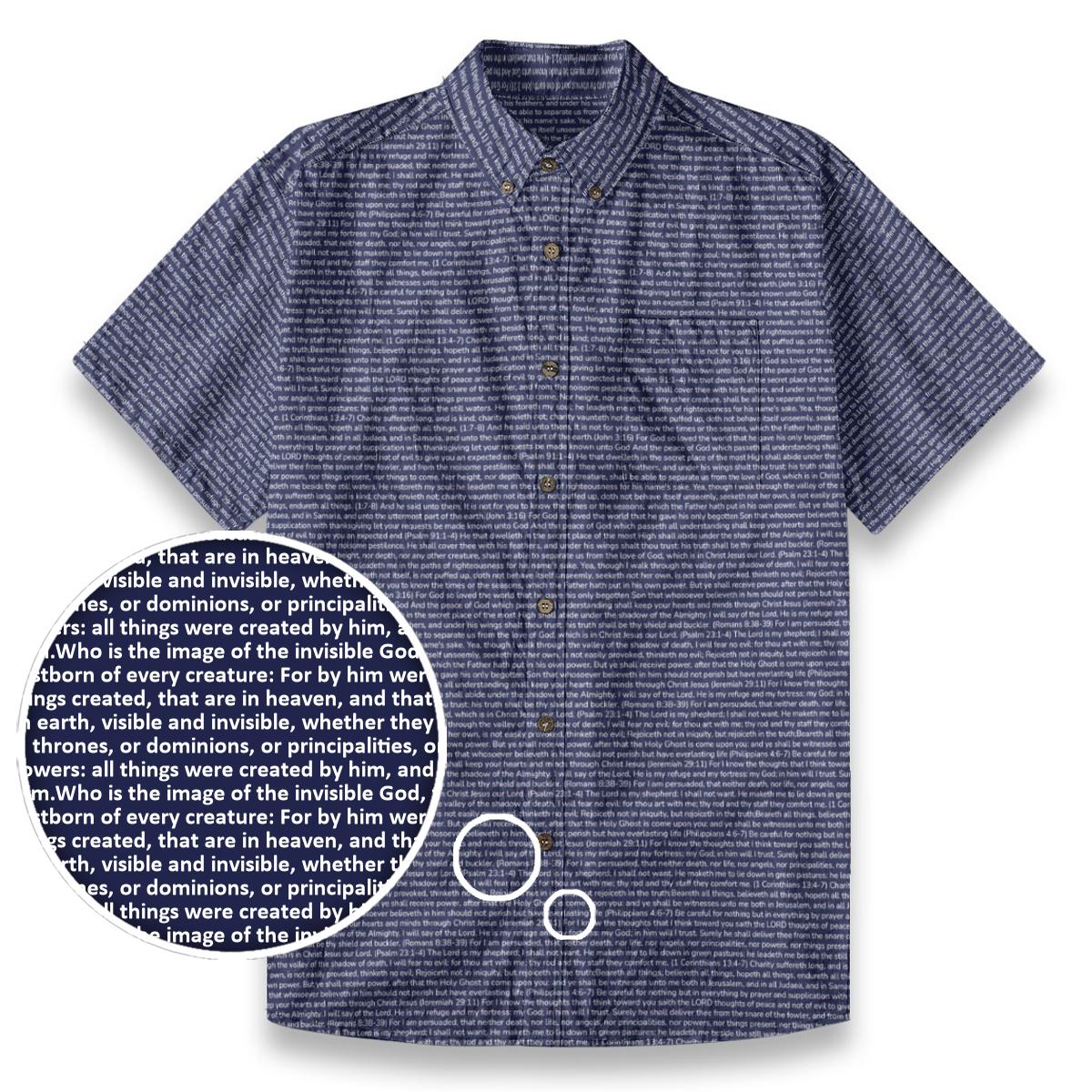 Colossians 1:15-16 Men's Linen Textured Cotton Short Sleeve Shirt