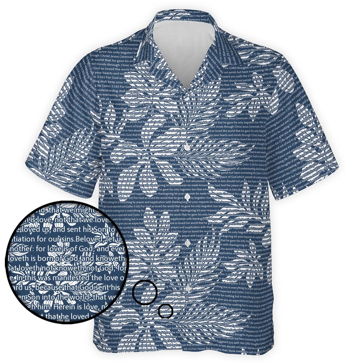 1 John 4:7-10 Men's Cotton Tropical Floral Scenic Hawaiian Shirt