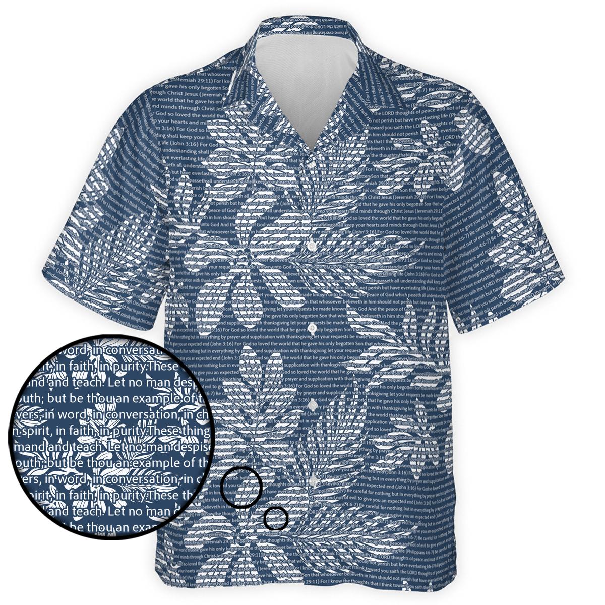 1 Timothy 4:11-12 Men's Cotton Tropical Floral Scenic Hawaiian Shirt