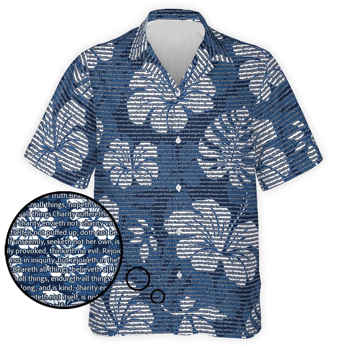 1 Corinthians 13:4-7 Men's Cotton Tropical Floral Scenic Hawaiian Shirt