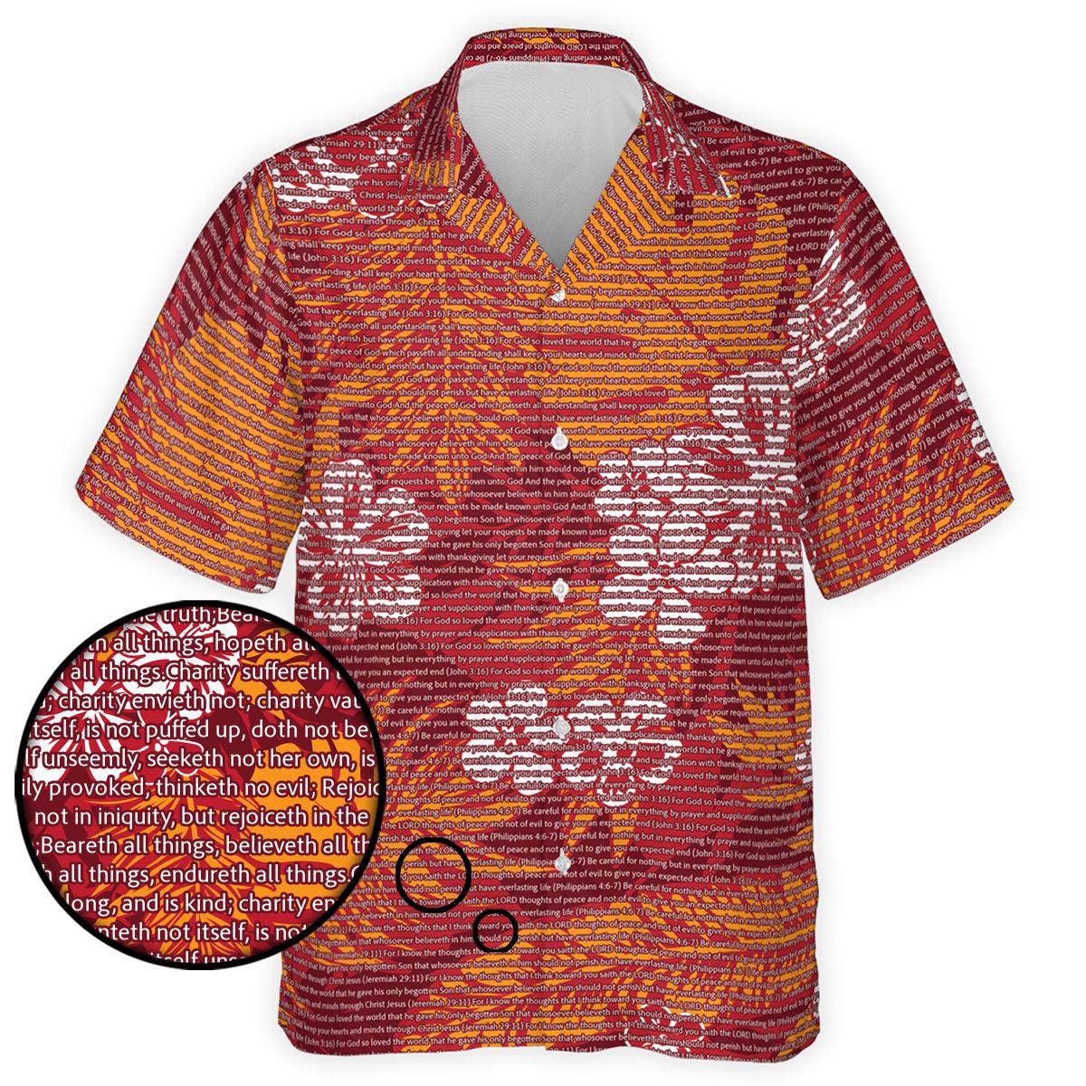 1 Corinthians 13:4-7 Men's Cotton Tropical Floral Scenic Hawaiian Shirt