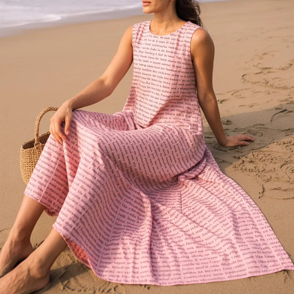 Personalized Women's Linen-Textured Cotton Sleeveless Dress