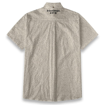 2 Corinthians 5:17-18 Men's Linen Textured Cotton Short Sleeve Shirt