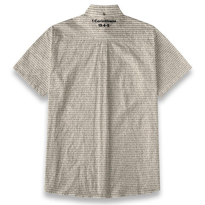 1 Corinthians 13:4-5 Men's Linen Textured Cotton Short Sleeve Shirt