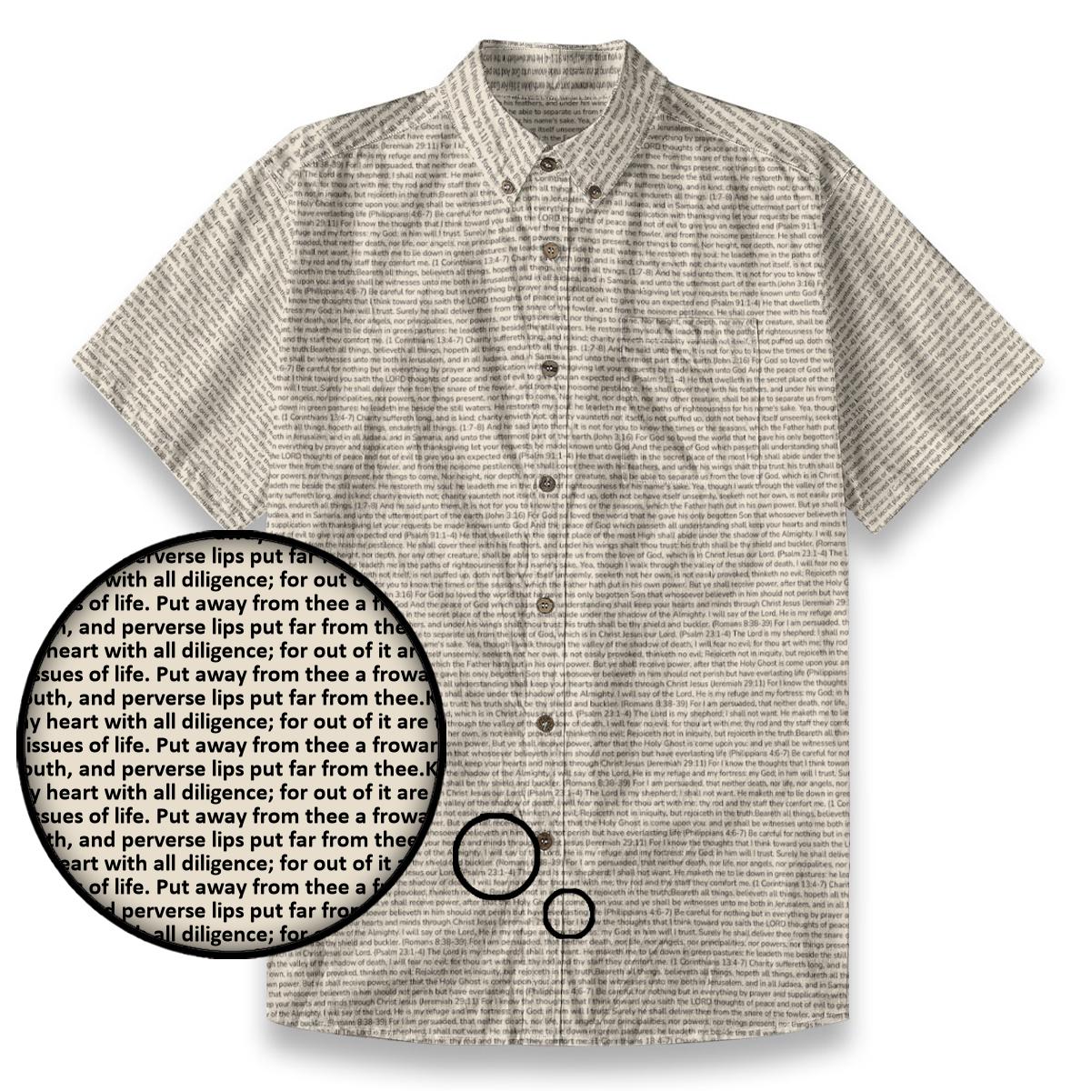 Proverbs 4:23-24 Men's Linen Textured Cotton Short Sleeve Shirt