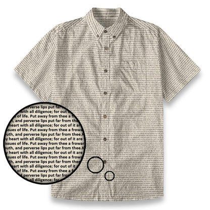 Proverbs 4:23-24 Men's Linen Textured Cotton Short Sleeve Shirt