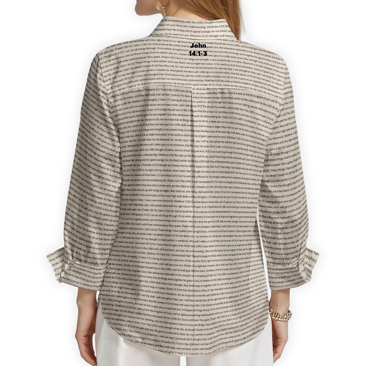 John 14:1-3 Women's Linen Textured Cotton 3/4 Sleeve Shirt