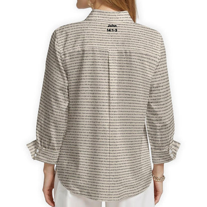 John 14:1-3 Women's Linen Textured Cotton 3/4 Sleeve Shirt