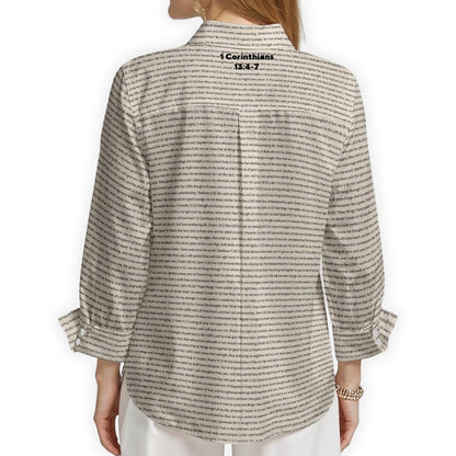 1 Corinthians 13:4-7 Women's Linen Textured Cotton 3/4 Sleeve Shirt