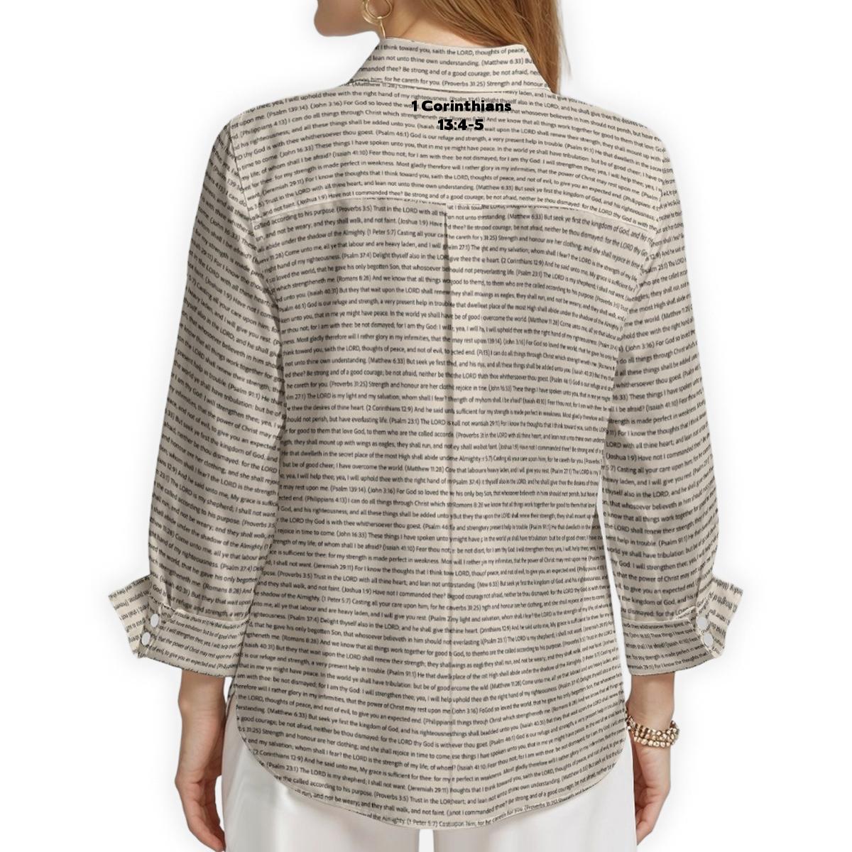 1 Corinthians 13:4-5 Women's Linen Textured Cotton 3/4 Sleeve Shirt