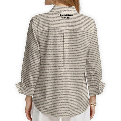 1 Corinthians 6:19-20 Women's Linen Textured Cotton 3/4 Sleeve Shirt