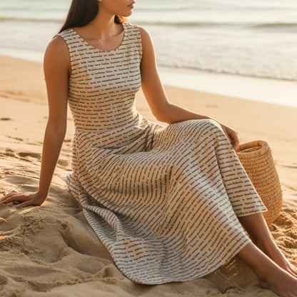 Personalized Women's Linen-Textured Cotton Sleeveless Dress