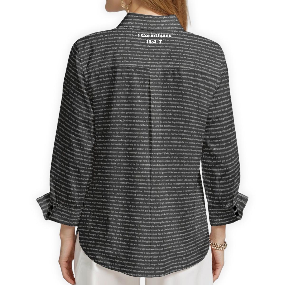 1 Corinthians 13:4-7 Women's Linen Textured Cotton 3/4 Sleeve Shirt