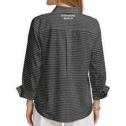 2 Chronicles 20:15-17 Women's Linen-Look Textured Cotton 3/4 Sleeve Shirt