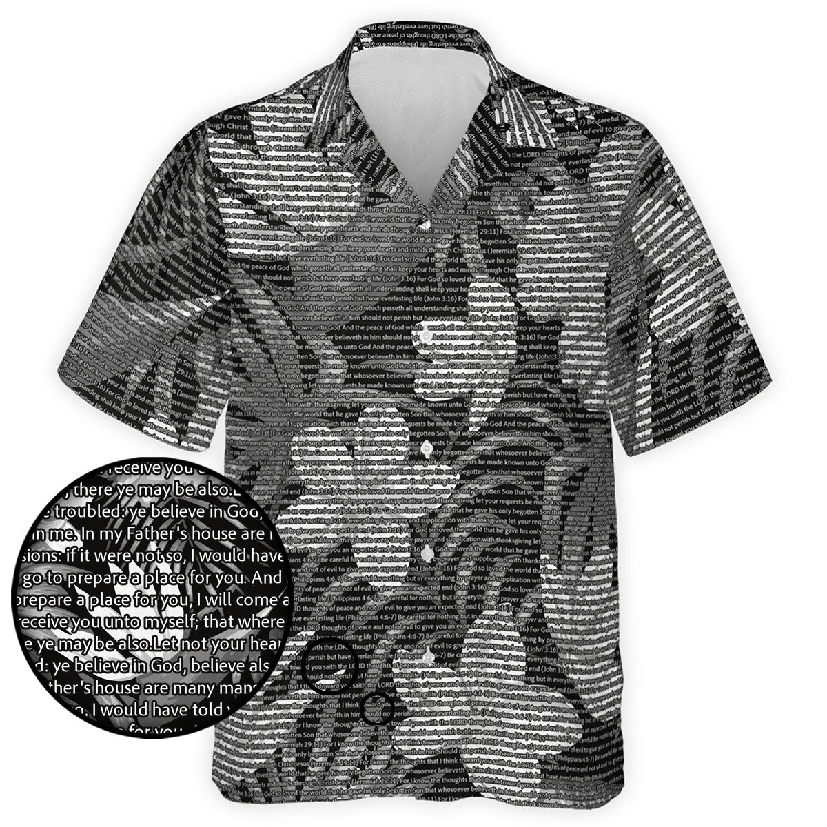 John 14:1-3 Men's Cotton Tropical Floral Scenic Hawaiian Shirt