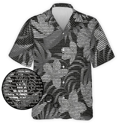1 Corinthians 13:4-7 Men's Cotton Tropical Floral Scenic Hawaiian Shirt