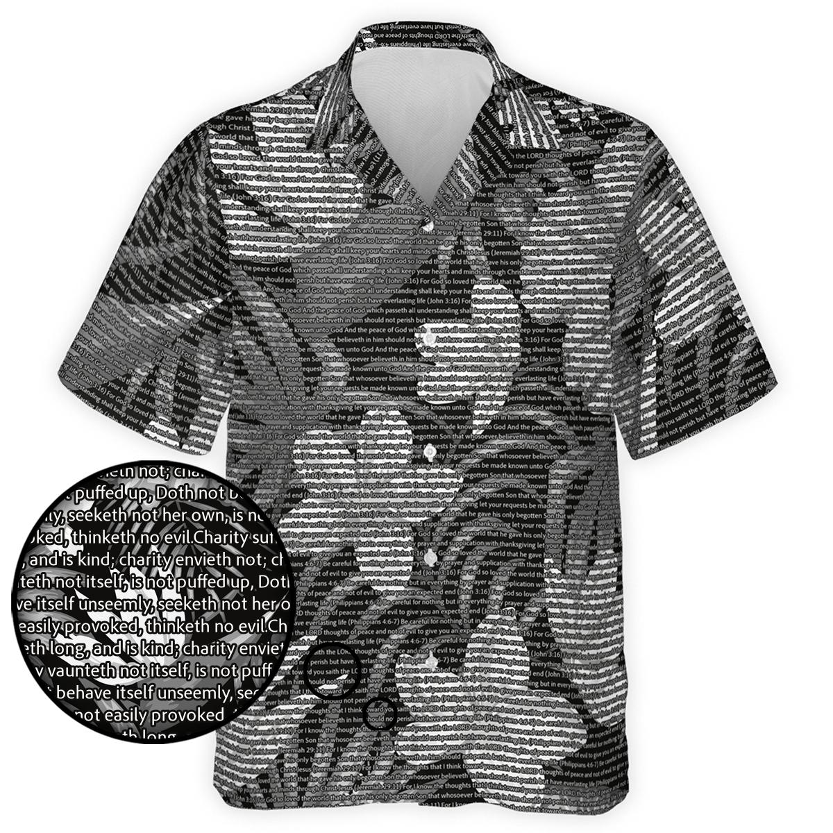 1 Corinthians 13:4-5 Men's Cotton Tropical Floral Scenic Hawaiian Shirt