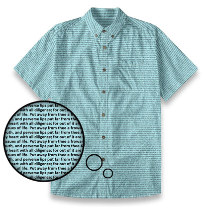 Proverbs 4:23-24 Men's Linen Textured Cotton Short Sleeve Shirt