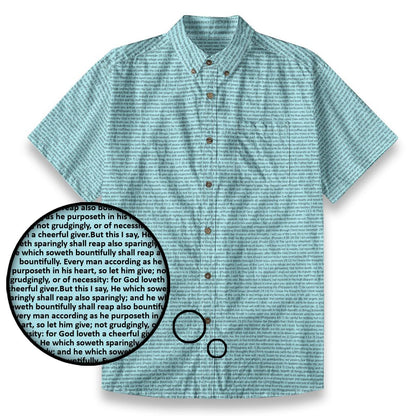 2 Corinthians 9:6-7 Men's Linen Textured Cotton Short Sleeve Shirt