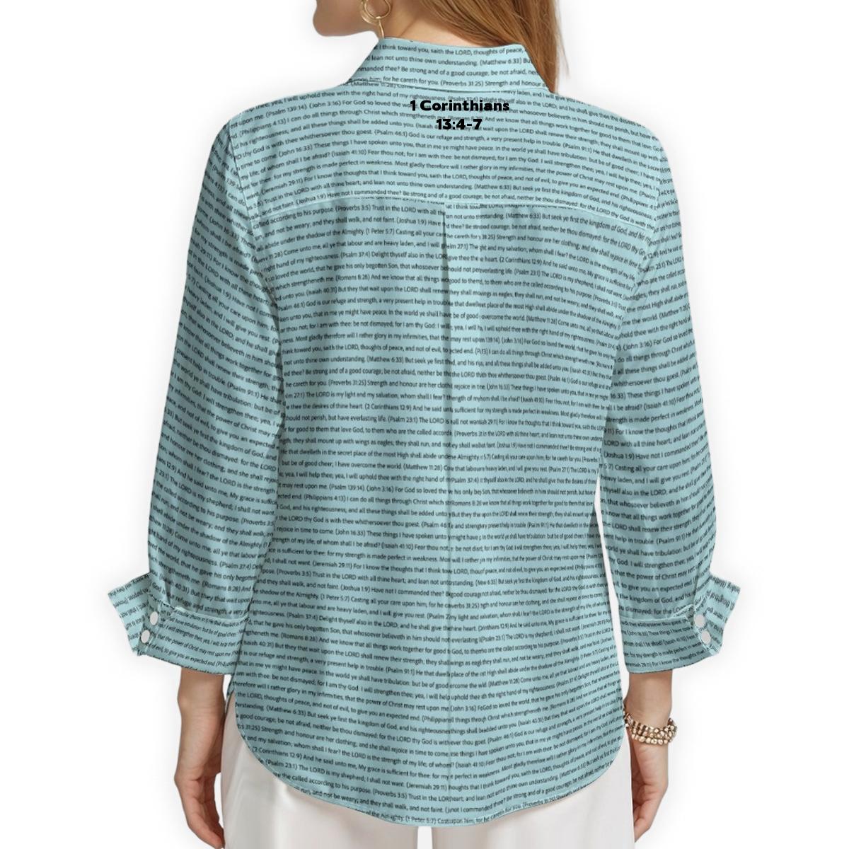 1 Corinthians 13:4-7 Women's Linen Textured Cotton 3/4 Sleeve Shirt