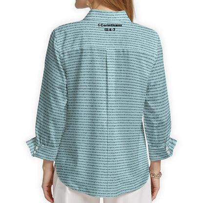 1 Corinthians 13:4-7 Women's Linen Textured Cotton 3/4 Sleeve Shirt