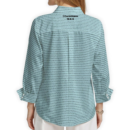 1 Corinthians 13:4-5 Women's Linen Textured Cotton 3/4 Sleeve Shirt