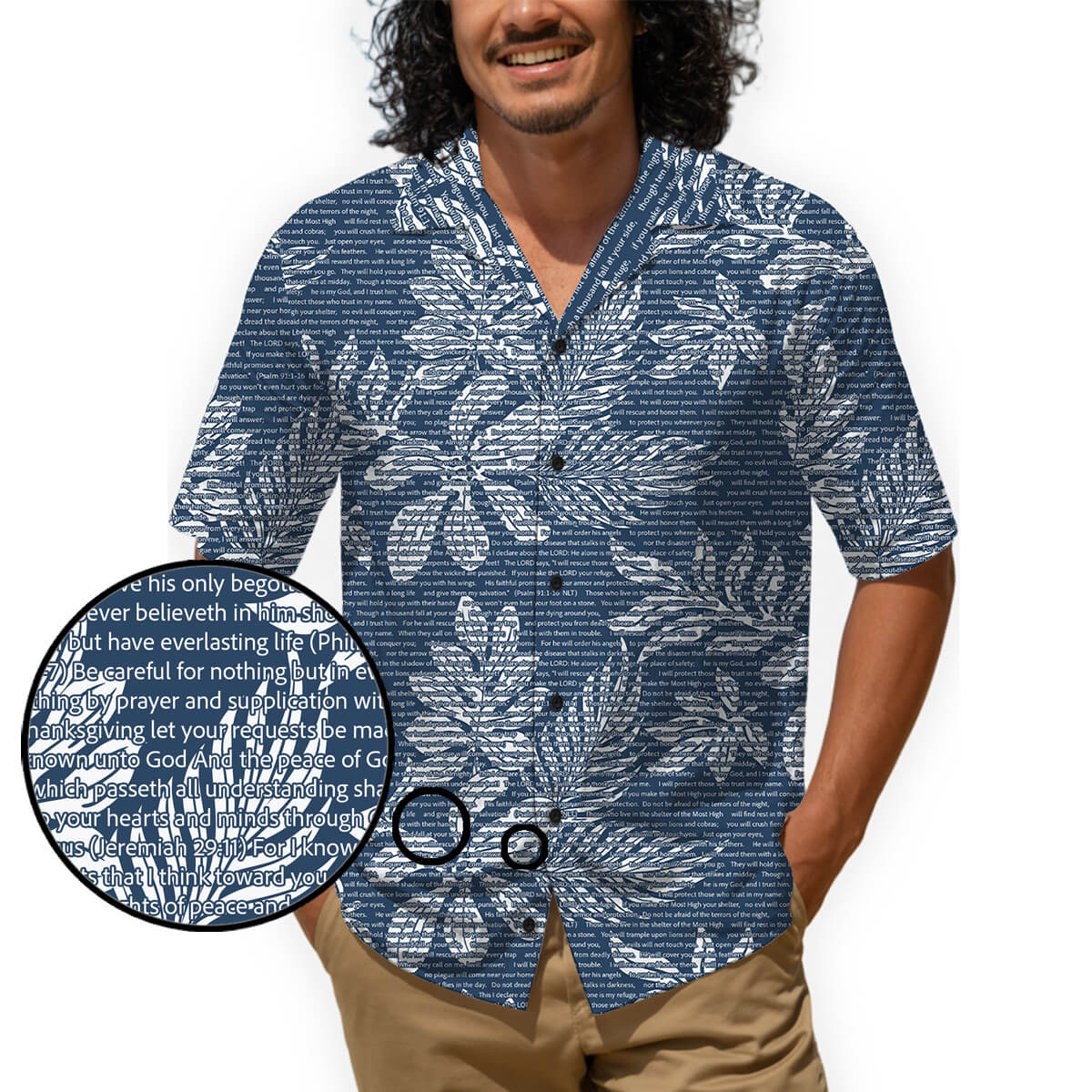 Personalized Men's Cotton Tropical Floral Scenic Hawaiian Shirt
