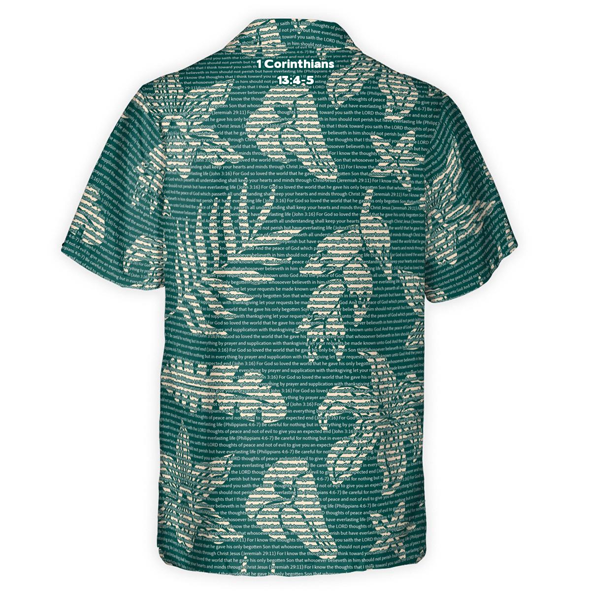 1 Corinthians 13:4-5 Men's Cotton Tropical Floral Scenic Hawaiian Shirt