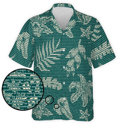 Proverbs 15:1-2 Men's Cotton Tropical Floral Scenic Hawaiian Shirt