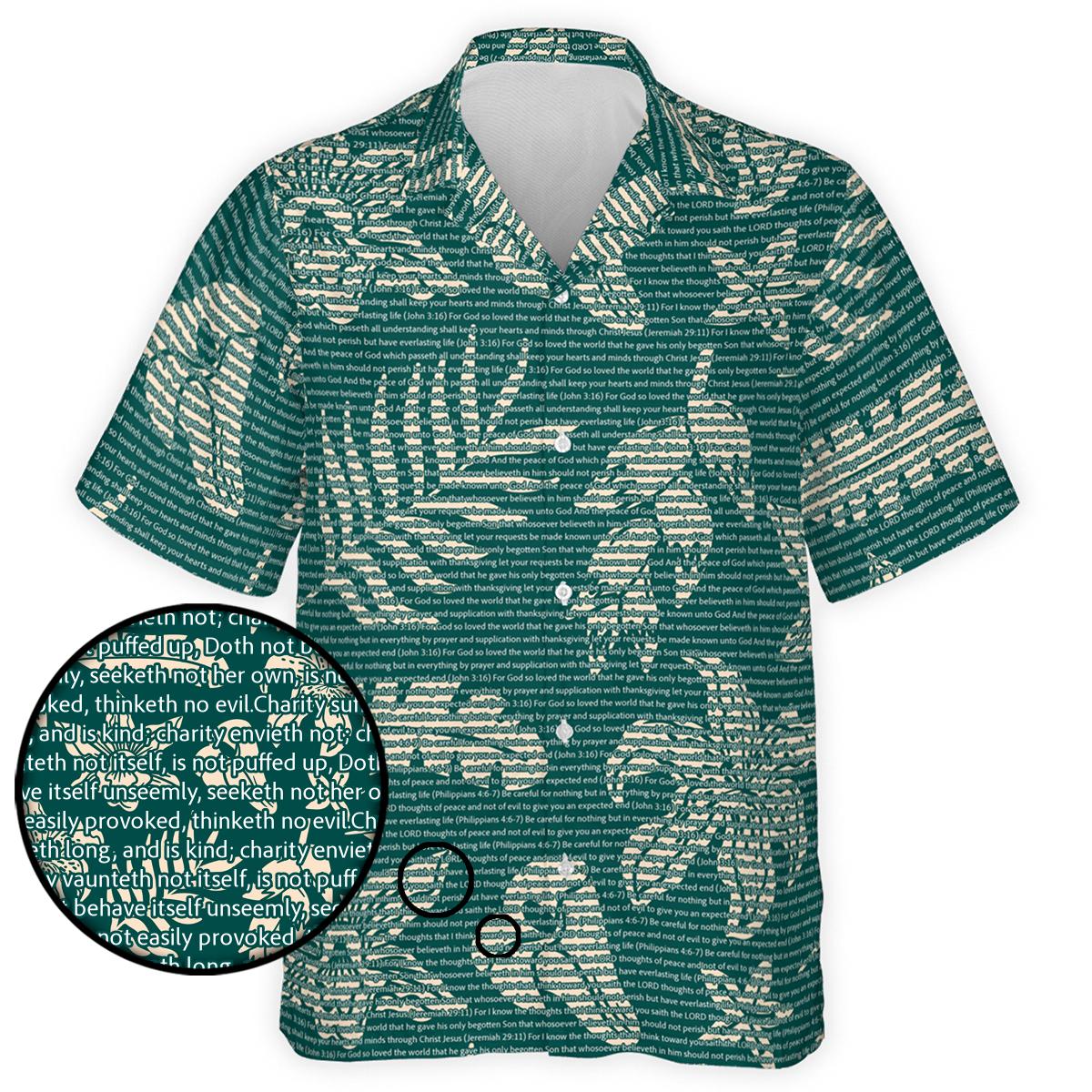 1 Corinthians 13:4-5 Men's Cotton Tropical Floral Scenic Hawaiian Shirt