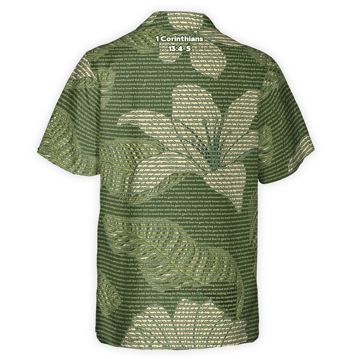 1 Corinthians 13:4-5 Men's Cotton Tropical Floral Scenic Hawaiian Shirt