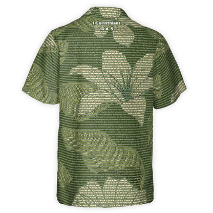 1 Corinthians 13:4-5 Men's Cotton Tropical Floral Scenic Hawaiian Shirt