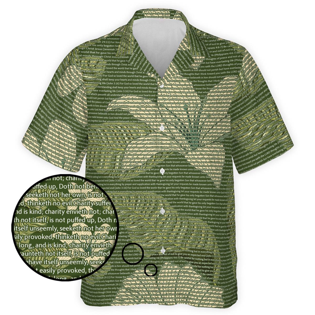 1 Corinthians 13:4-5 Men's Cotton Tropical Floral Scenic Hawaiian Shirt