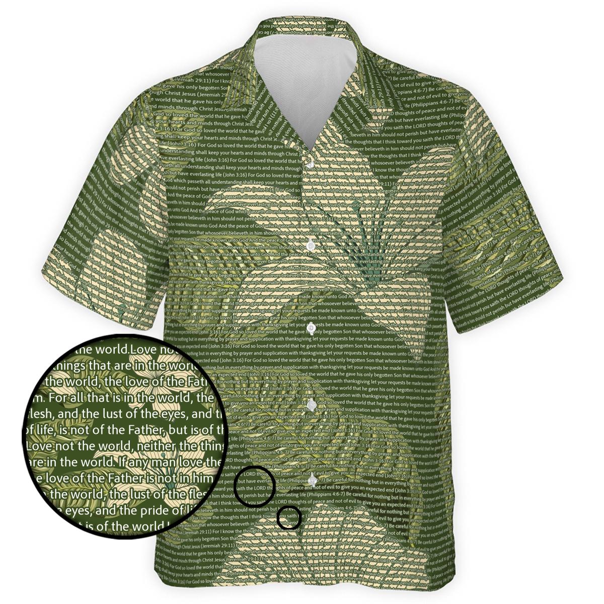 1 John 2:15-16 Men's Cotton Tropical Floral Scenic Hawaiian Shirt