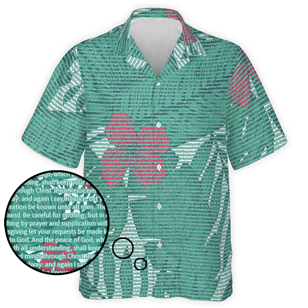 Philippians 4:4-7 Men's Cotton Tropical Floral Scenic Hawaiian Shirt