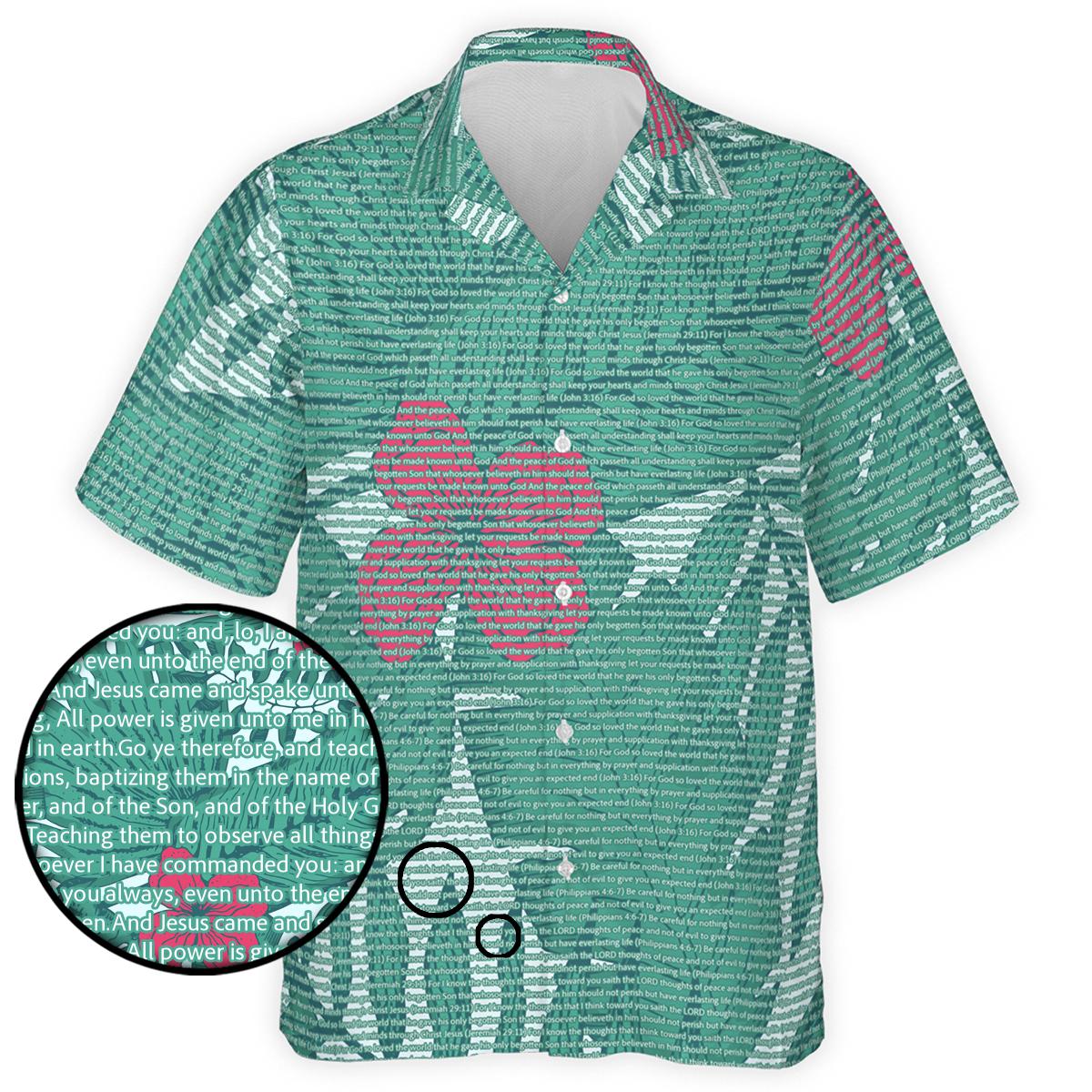 Matthew 28:18-20 Men's Cotton Tropical Floral Scenic Hawaiian Shirt