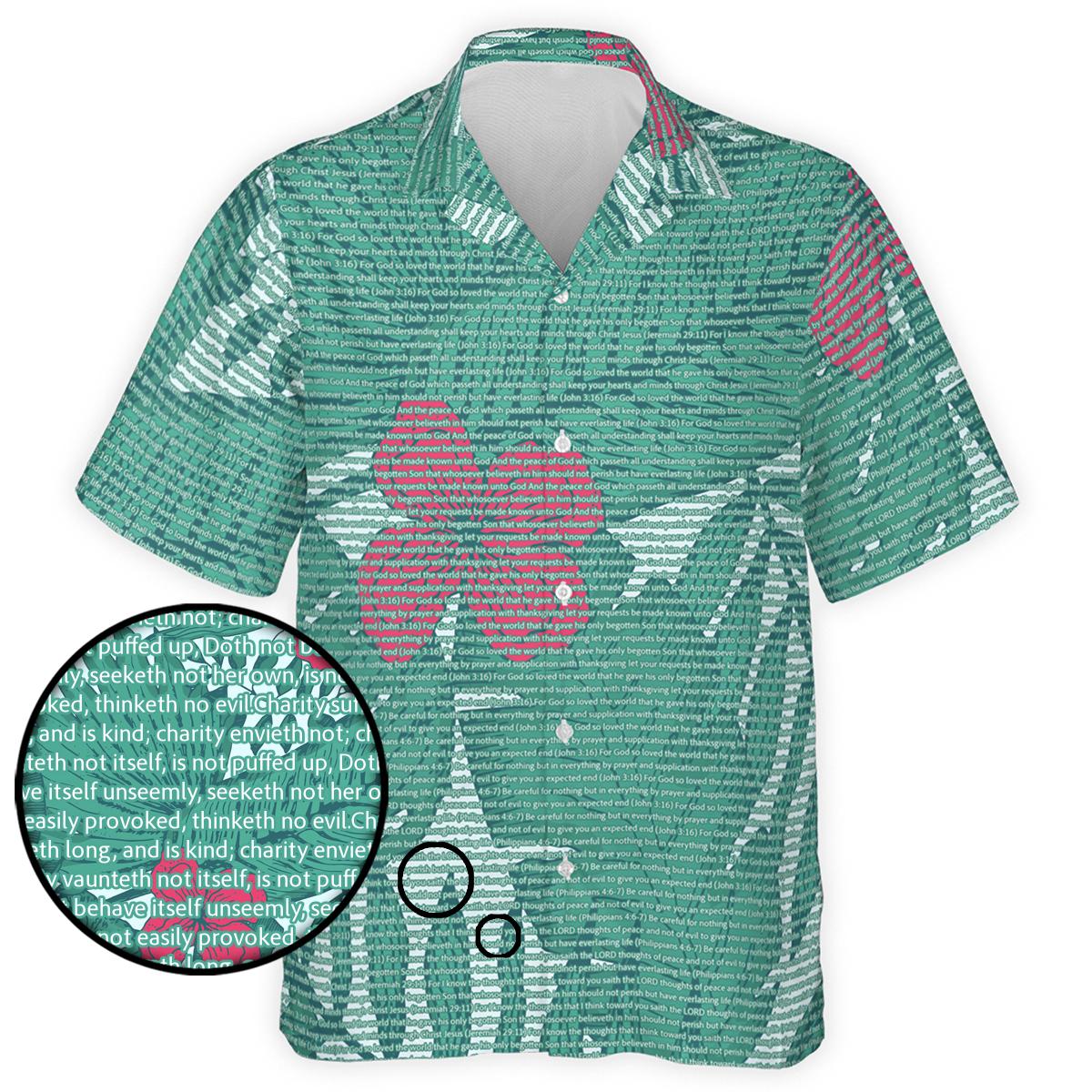 1 Corinthians 13:4-5 Men's Cotton Tropical Floral Scenic Hawaiian Shirt
