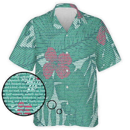1 Corinthians 13:4-5 Men's Cotton Tropical Floral Scenic Hawaiian Shirt