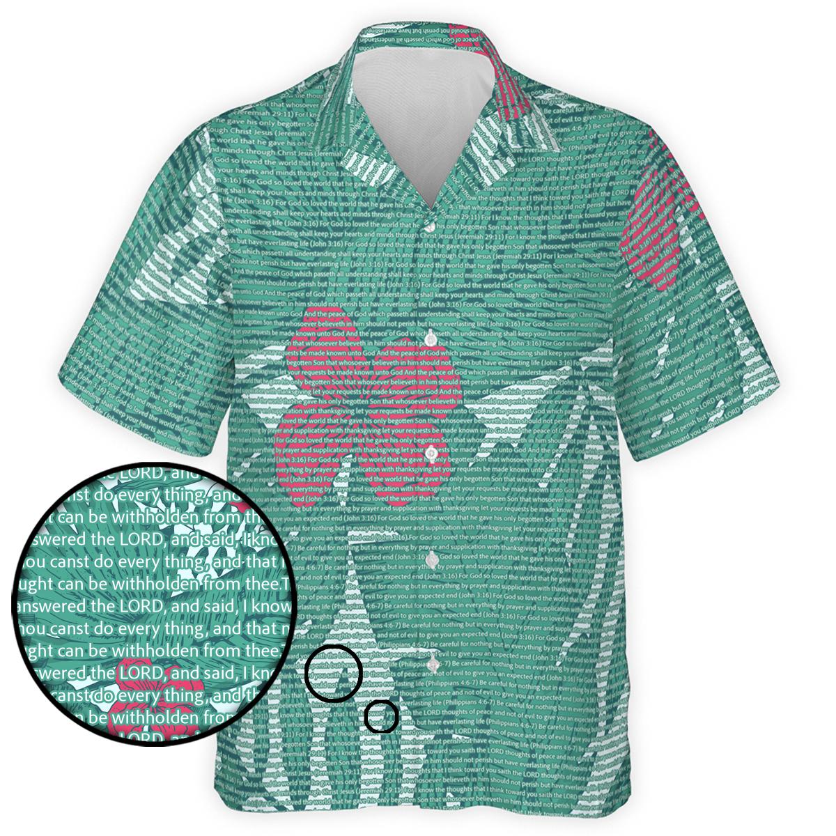 Job 42:1-2 Men's Cotton Tropical Floral Scenic Hawaiian Shirt