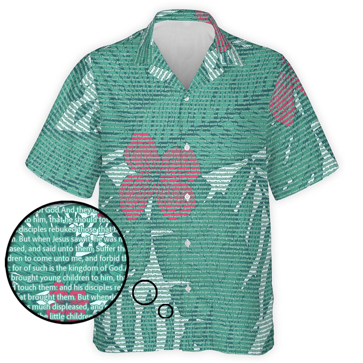 Mark 10:13-14 Men's Cotton Tropical Floral Scenic Hawaiian Shirt