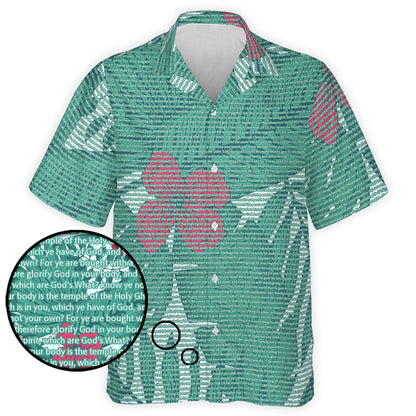 1 Corinthians 6:19-20 Men's Cotton Tropical Floral Scenic Hawaiian Shirt