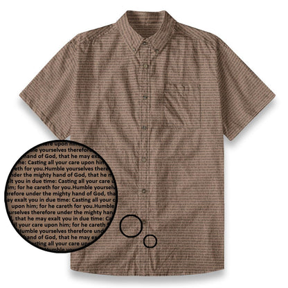 1 Peter 5:6-7 Men's Linen Textured Cotton Short Sleeve Shirt
